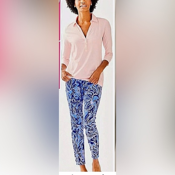 Lilly PULITZER SOUTH OCEAN SKINNY CROP JEANS COASTAL BLUEWhispurr SIZE 16 NWT